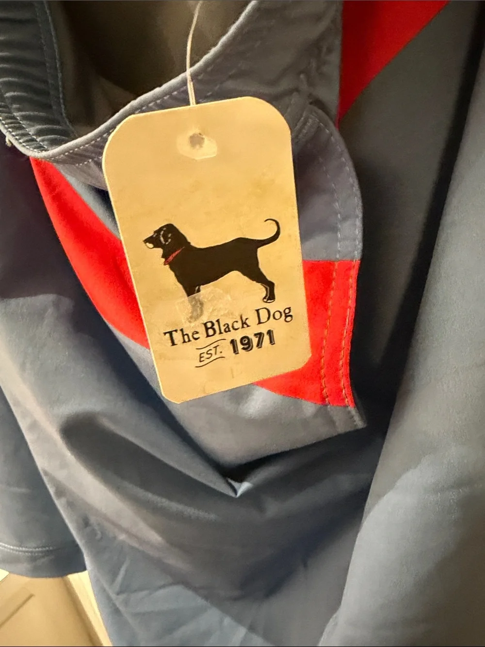 The Black Dog Light Blue Swim Trunks with Red Stripe
